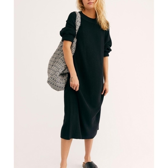 Free People Beach Santa Barbara Sweater Midi Dress Size XS Black Oversized - Picture 1 of 8